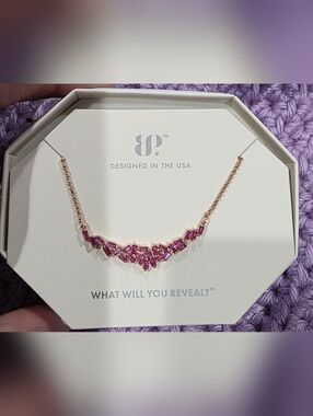 bp® Rose-Tone Necklace with Pink Crystal Baguette Cluster